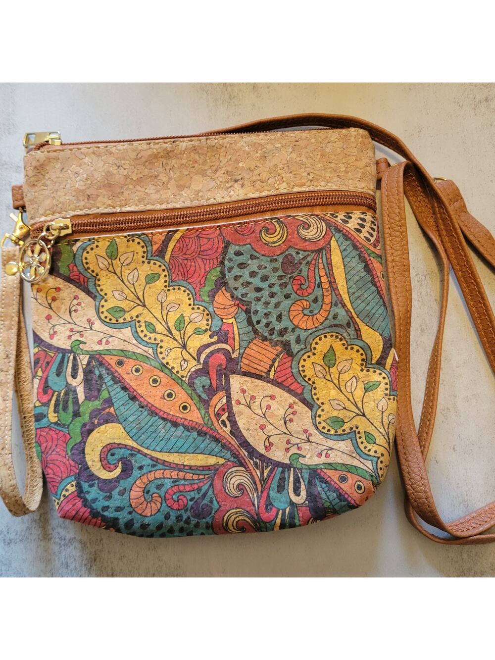 Paisley Print Vertical Cork Crossbody Bag – Wristlet & Crossbody Strap
